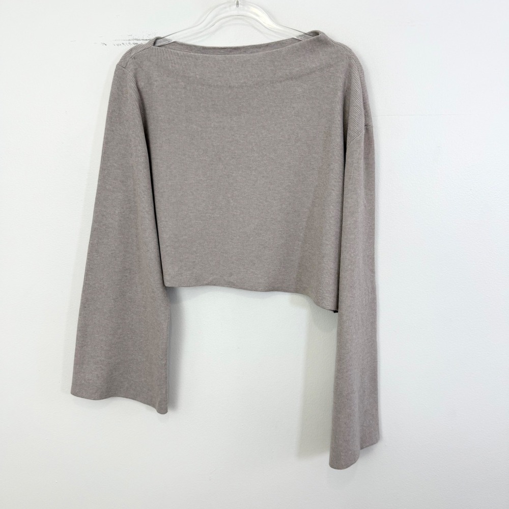 Theory New Twill Combo Layered Long Sleeve Top Tan Size Large